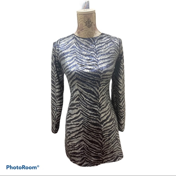 URBAN OUTFITTERS Zebra Sequin Mini Dress Navy Blue S/P - Picture 7 of 17